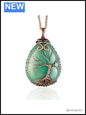 Handmade Tree of Life Copper Pendant Necklace Green Aventurine Boho